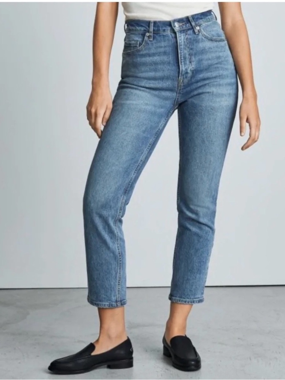 Everlane The High Rise Cheeky Straight Jeans 25 Ankle Medium Wash 100% Cotton